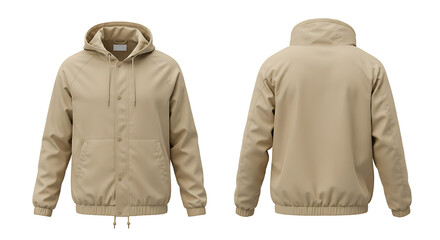 Windbreaker Jacket Mockup Displaying Front and Back on White Background

