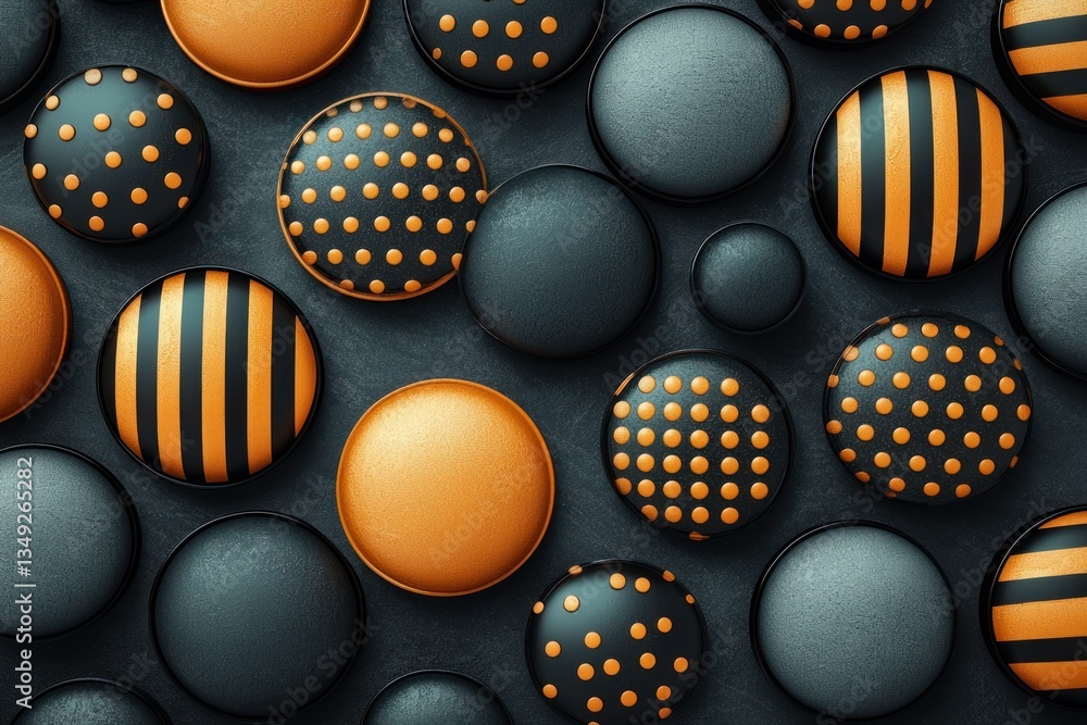 Poster abstract design with circles in dark colors and orange patterns