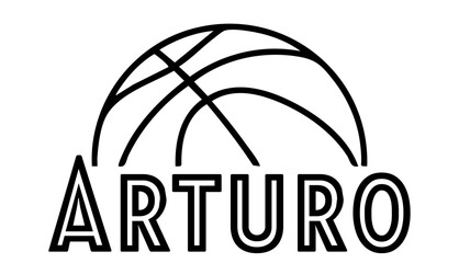 Arturo - first name written in sport style and stylized basketball sketch; black color;  vector graphics for banners, cards, sweatshirts, prints, cricut, silhouette, sublimation

