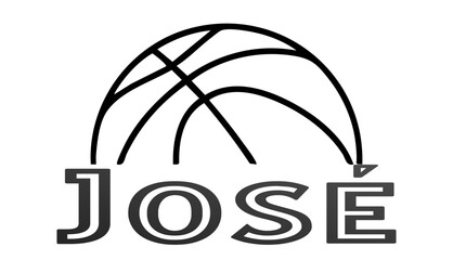 José- first name written in sport style and stylized basketball sketch; black color;  vector graphics for banners, cards, sweatshirts, prints, cricut, silhouette, sublimation
