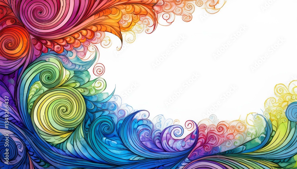 Poster Colorful vibrant watercolor in a spiral pattern with copy space. abstract colorful background with circles