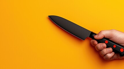 Cutting techniques with a chef's knife kitchen food photography bright yellow background close-up culinary skills