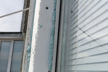 Insulation of the facade of a panel house with foam plastic. Window insulation. Selective focus, shallow depth of field