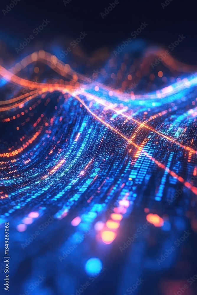 Poster abstract digital wave patterns with vibrant colors and light trails