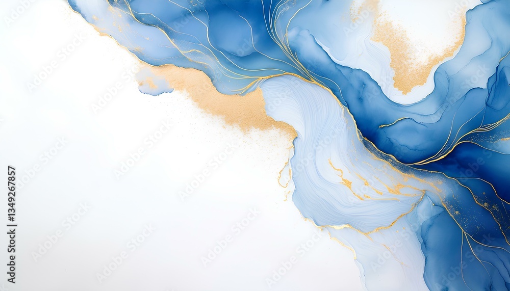 Aufkleber abstract blue gold watercolor background with copy space for add text or design.