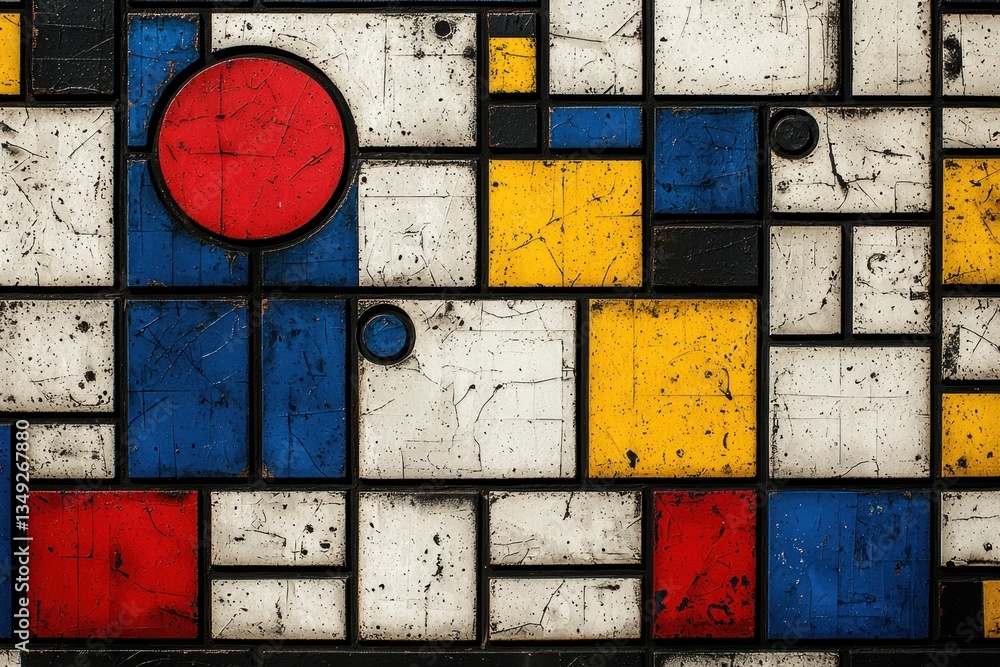 Poster abstract geometric pattern with bold colors and distressed texture