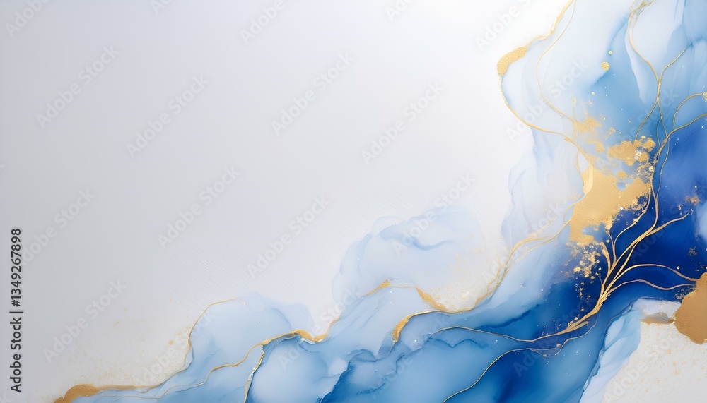 Aufkleber abstract blue gold watercolor background with copy space for add text or design.