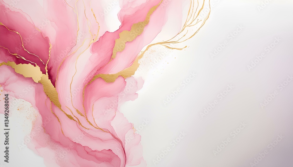 Poster abstract pink gold watercolor background with copy space for add text or design.