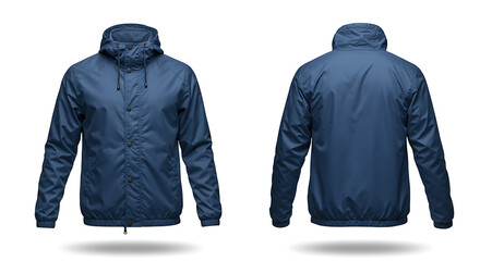Windbreaker Jacket Mockup Displaying Front and Back on White Background


