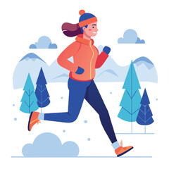 Fun vector illustration of people on a winter holiday, a girl on the beach, and a woman on a yacht, with children playing in the snow and a couple skating on ice