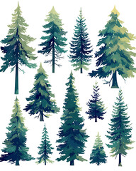 Obraz premium .Illustration of trees, leaves, grass and various botanical elements on a white background.