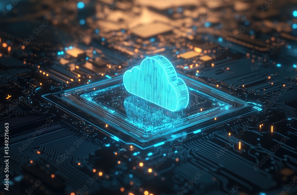 Poster digital cloud computing data storage on circuit board