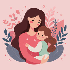Mother and daughter illustration happy family love care parent kid together art. Happy Mothers Day illustration..