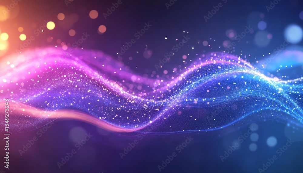 Poster abstract wave pattern, flowing particles and dynamic lines of light in a spectrum of vibrant colors