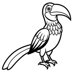 Exotic Bird Line Art: A detailed illustration of a toucan, capturing the unique features, showcasing its striking beak and posture.