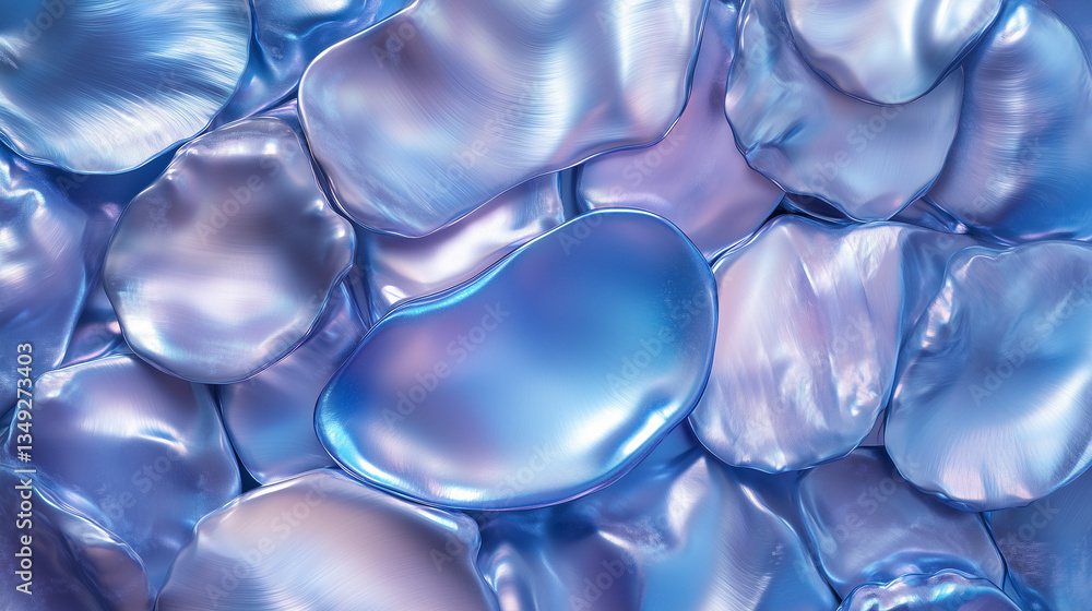 Poster smooth abstract blue and purple blobs resembling glossy liquid surfaces