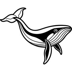  Majestic Whale in Monochrome: A graceful illustration of a whale, showcasing its sleek form and captivating presence, rendered in striking black and white.