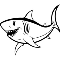 Obraz premium Smiling Shark: A friendly shark illustration, showcasing the sharp teeth and fin with a playful smile, perfect for marine life projects.