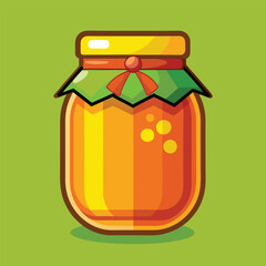 Cartoon Honey Jar Illustration with Green Bow