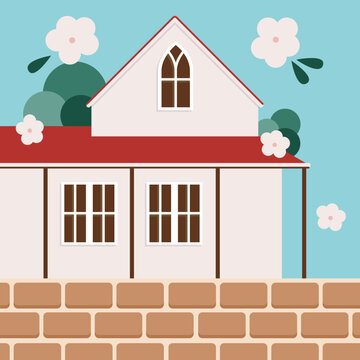 Charming House with Flowers Illustration