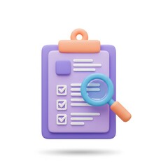 Colorful 3D Checklist Icon with Magnifying Glass