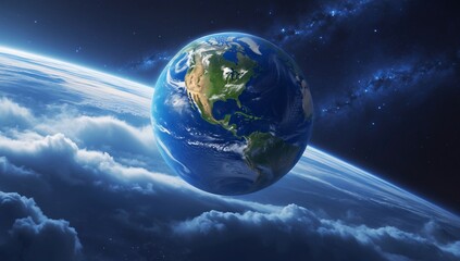 A stunning view of Earth from space, showcasing vibrant colors and cloud formations against the backdrop of the cosmos.