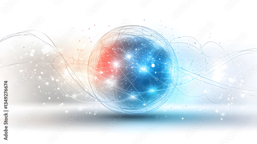 Poster Abstract digital sphere with dynamic lines and colors