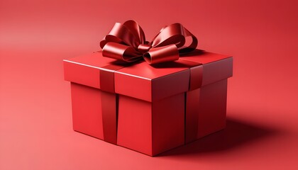 A red gift box with a bow  long title A beautifully wrapped red gift box with a shiny decorative