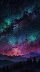 Fototapeta premium Magical Starry Night – Dreamy Galaxy & Aurora Wallpaper | Cosmic Fantasy Sky in 4K