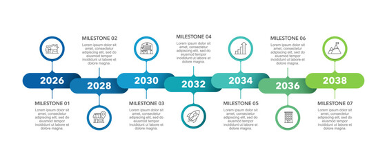 7 years anniversary timeline infographic brochure. Milestone, Business presentation, Report, and Roadmap. Vector illustration.