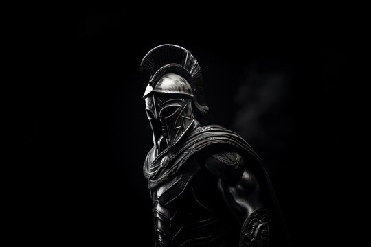 Face of spartan statue monochrome black representation.