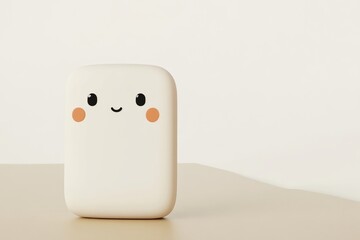 Cute, pastel-colored power bank with a cartoon face