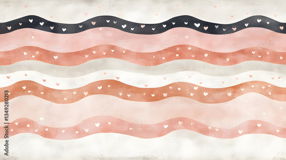 Poster wavy pattern with hearts in soft pastel colors