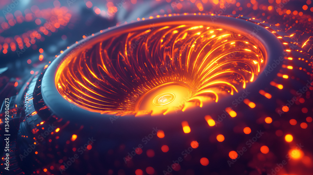 Poster futuristic turbine design with glowing elements