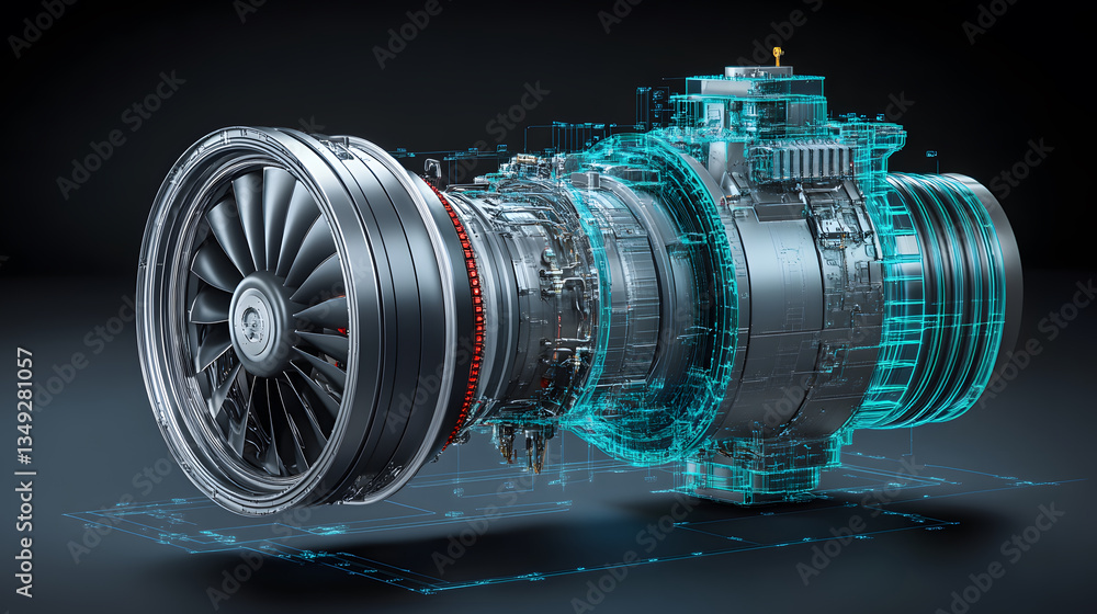 Aufkleber 3d rendering of a jet engine with detailed design elements