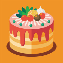 Colorful Cartoon Cake with Berries Illustration