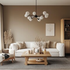 Cozy Living Room with White Sofas and Industrial Chandelier - Scandinavian Modern Design
