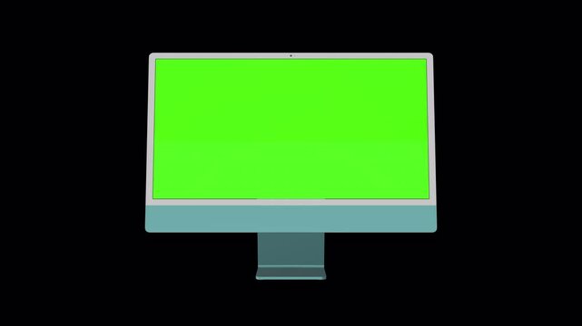 PC computer with a green screen on a black background. Ability to change the background and image on the PC monitor screen. 3D rendering.