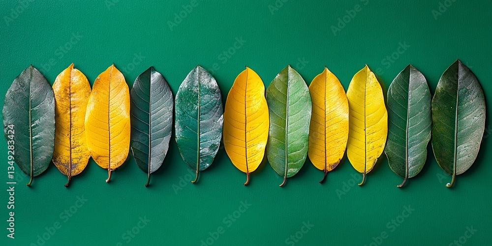 Poster fall foliage spectrum smooth green and yellow-green leaves in gradient array on green