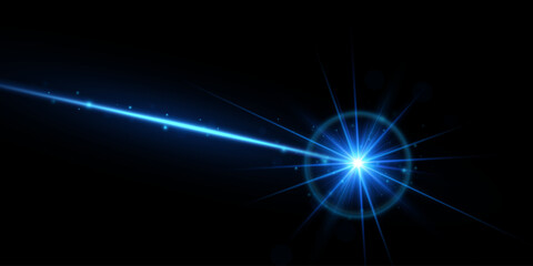 Abstract blue laser beam. Isolated on a transparent black background.