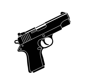 Pistol vector illustration in black color with white background. 9mm pistol. Black and white.