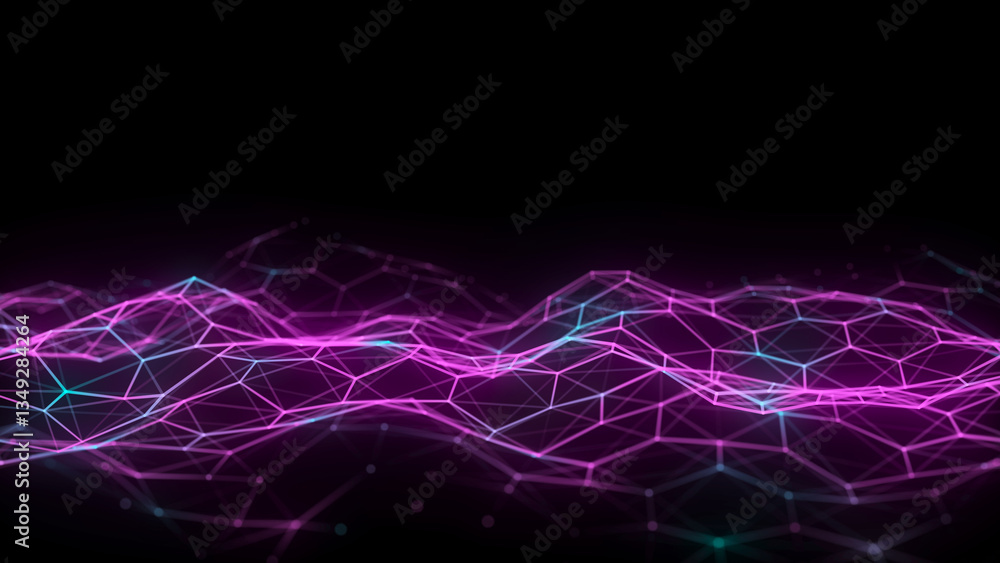 Poster abstract futuristic hexagon wave with moving dots. flow of particles. technology illustration. 3d re