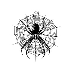 Fototapeta premium Spider on a spider web 3d icon vector in black color with white background.