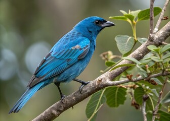 Obraz premium A cute little blue bird setting on a tree. North Carolina bluebird. Blue bird on a branch of tree