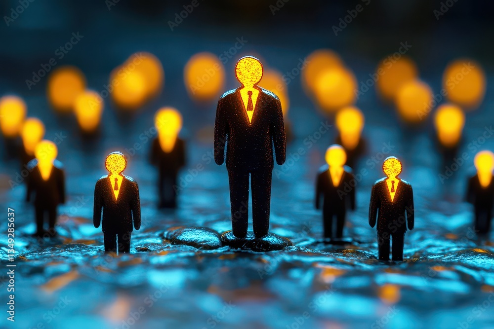Poster concepts of leadership and individuality in a group setting with abstract figures representing peopl