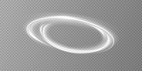 Glowing white spiral. Speed ​​abstract lines effect. Rotating shiny rings. Glowing circular lines. Glowing ring trail. Vector.