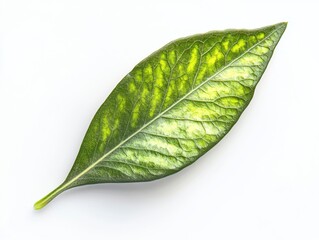 Obraz premium Variegated Green and Yellow Leaf on White Background