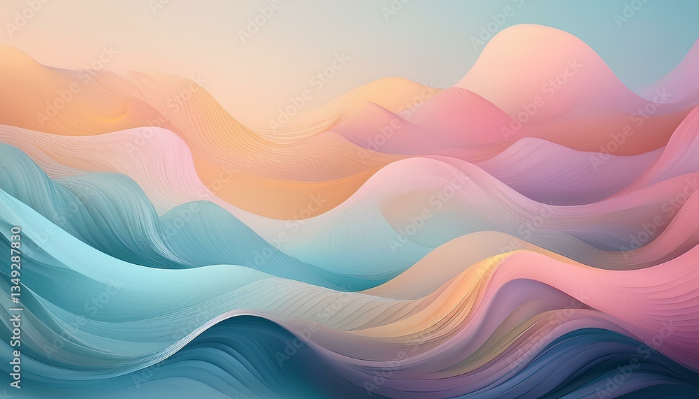 Aufkleber Calming pastel color abstract gradient background with waves.