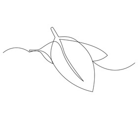 Continuous one line drawing of leaf. Single line drawing illustration of leaf green energy. Leaf environmental greening concept vector art. Doodle line illustration.
