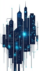 Fototapeta premium Futuristic city skyline with glowing elements and digital connections